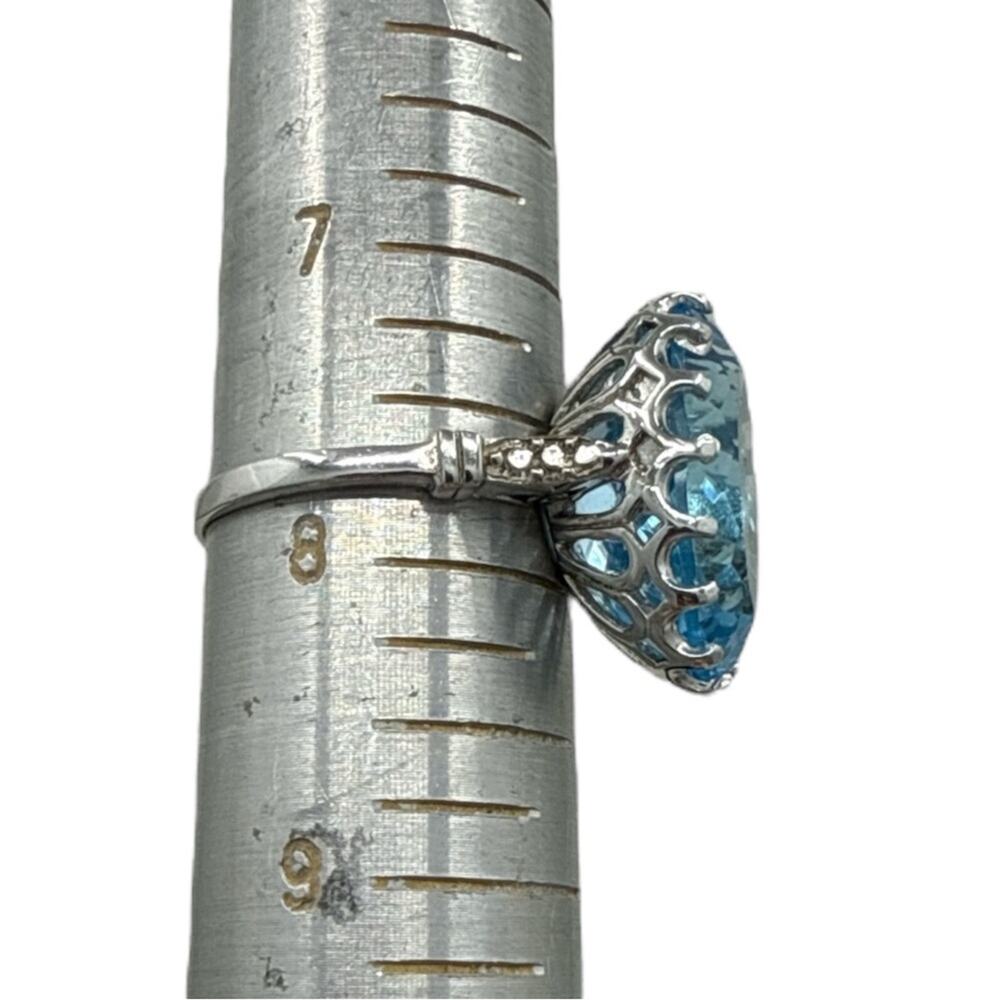 Genuine 16ct Blue Topaz Ring 925 Sterling Silver Rhodium Plated Size 7.75 - Picture 6 of 7